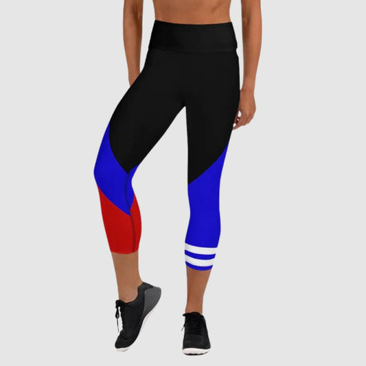 Red and Blue Yoga Capri Leggings