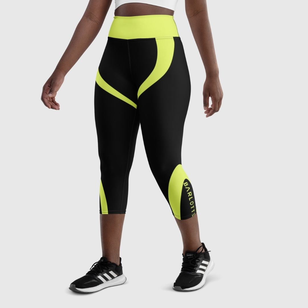 Black and Yellow Capri Leggings | Stylish Fitness Wear