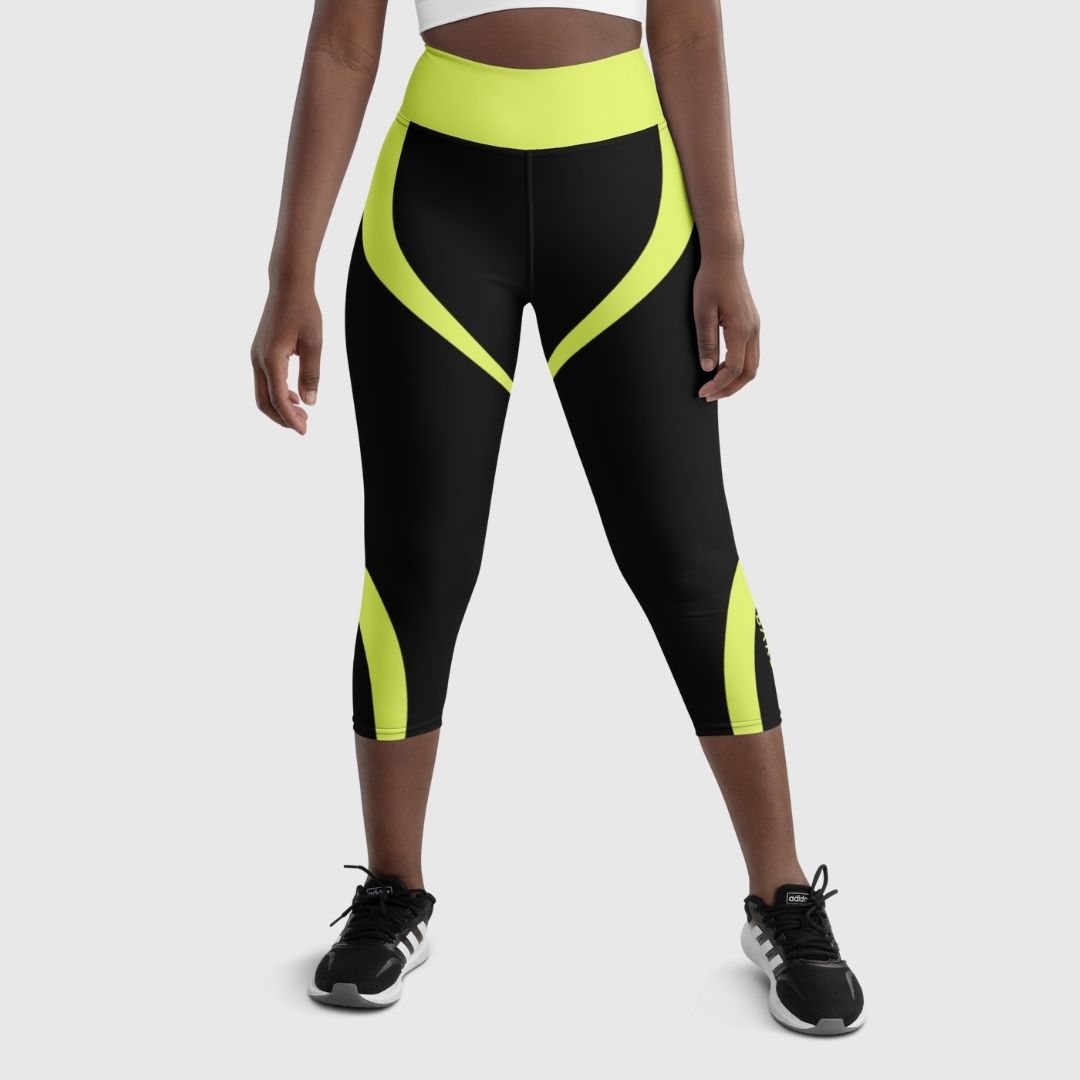 Black and Yellow Capri Leggings | Stylish Fitness Wear