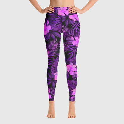 Purple Flower Yoga Leggings | High-Rise Waistband & Four-Way Stretch