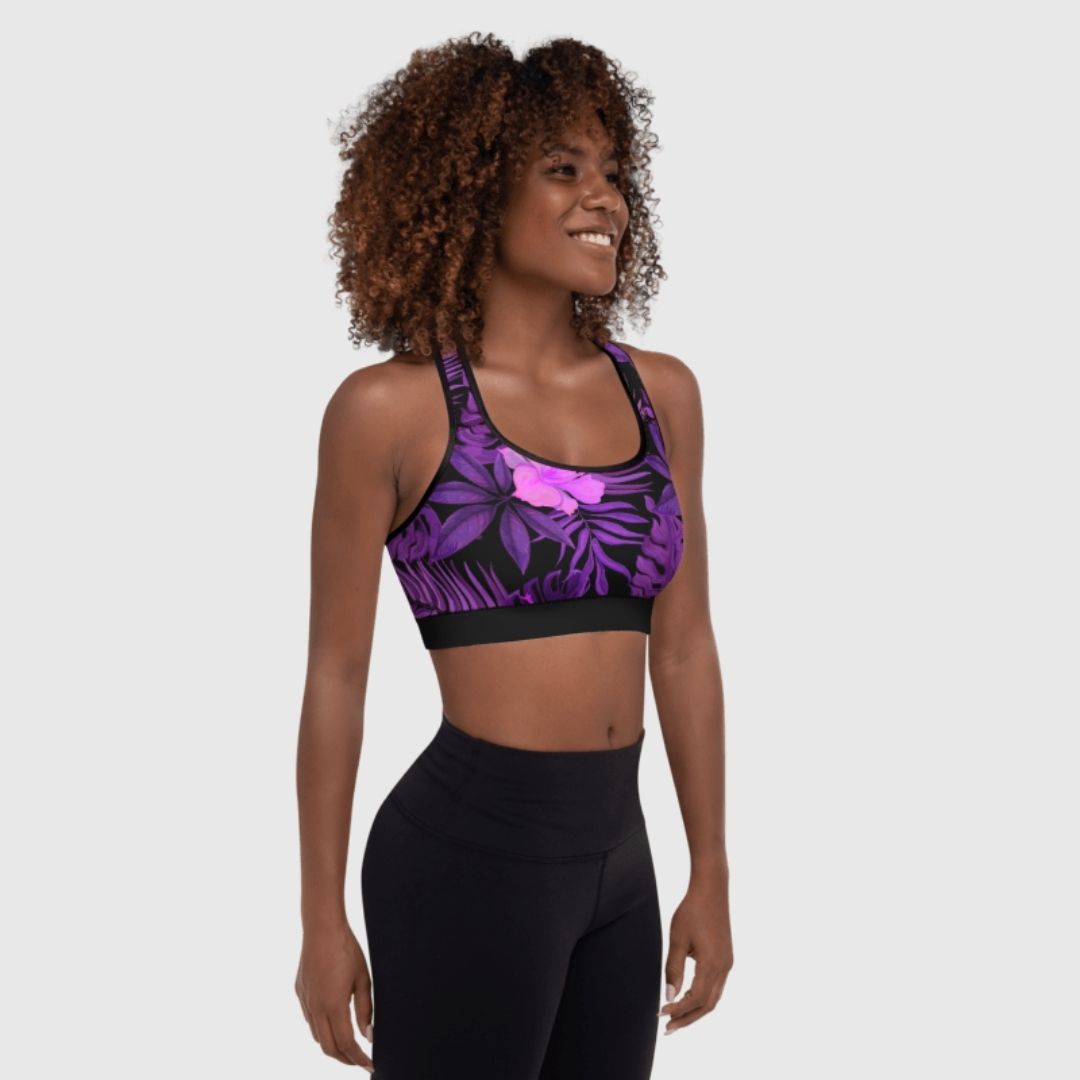 Purple Flower Padded Sports Bra | Comfortable Workout Bra