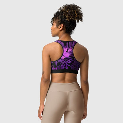 Purple Flower Padded Sports Bra | Comfortable Workout Bra