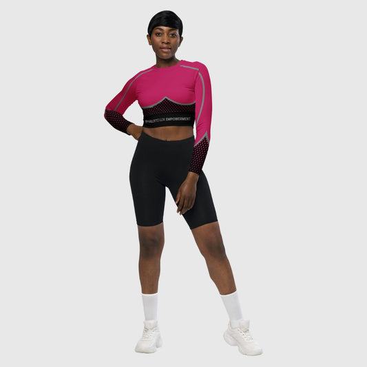 Hot Pink Empowerment Long-Sleeve Crop Top | Stylish Women's Activewear