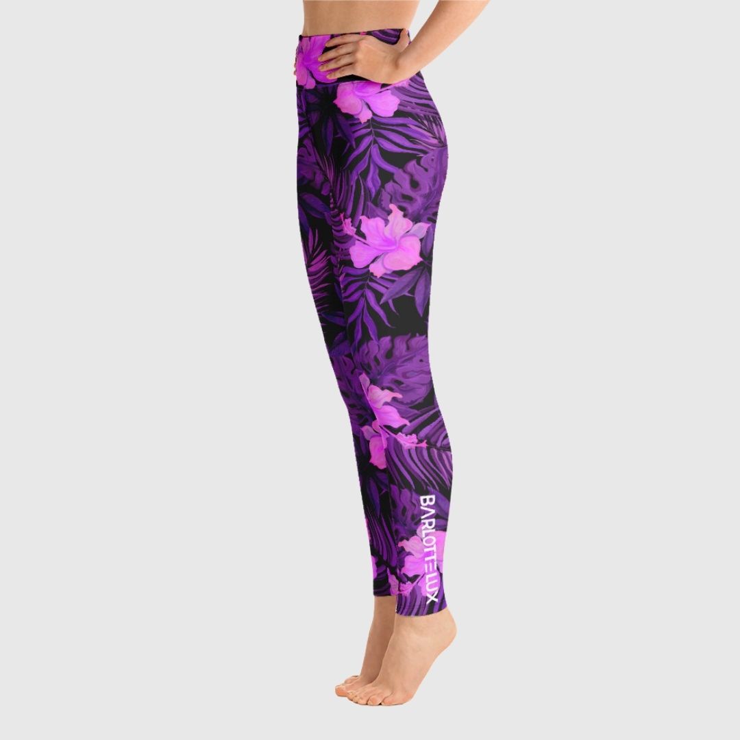 Purple Flower Yoga Leggings | High-Rise Waistband & Four-Way Stretch