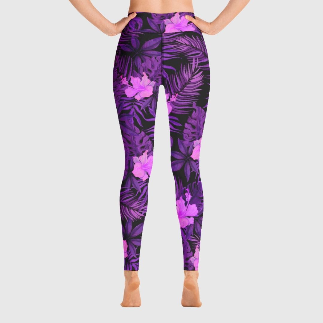 Purple Flower Yoga Leggings | High-Rise Waistband & Four-Way Stretch