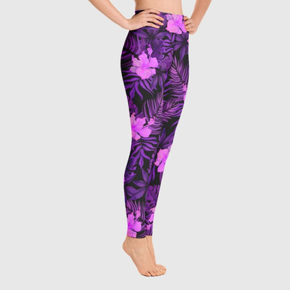 Purple Flower Yoga Leggings | High-Rise Waistband & Four-Way Stretch