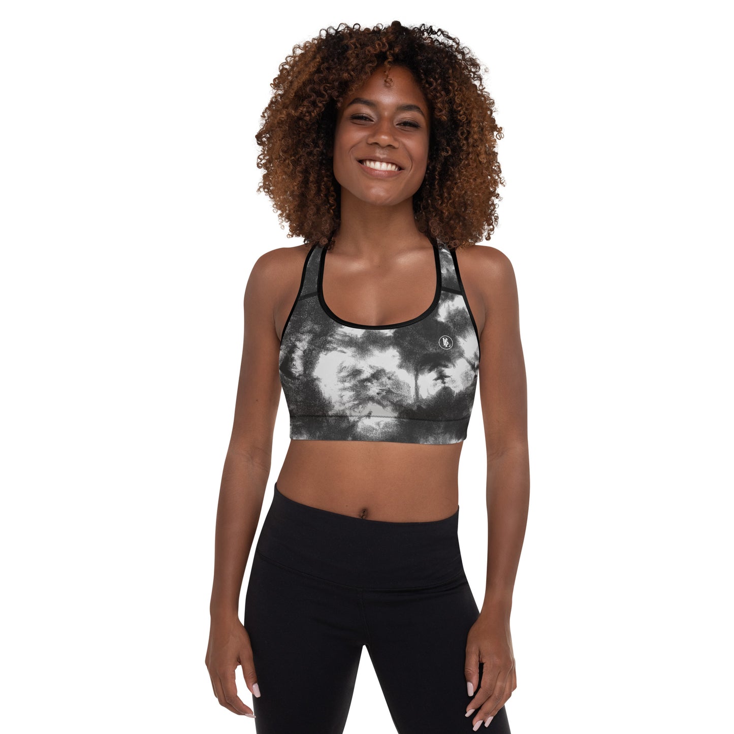 Black and White Camo Padded Sports Bra