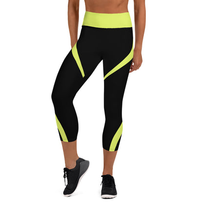 Black and Yellow Capri Leggings | Stylish Fitness Wear