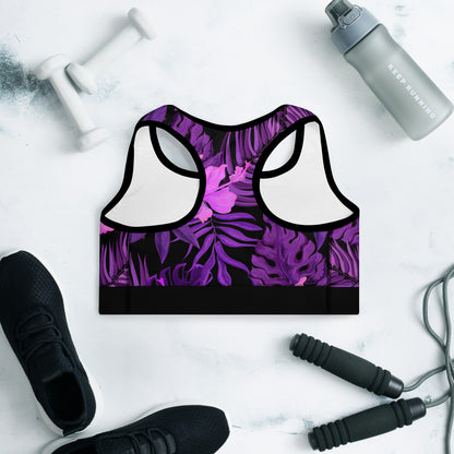 Purple Flower Padded Sports Bra | Comfortable Workout Bra