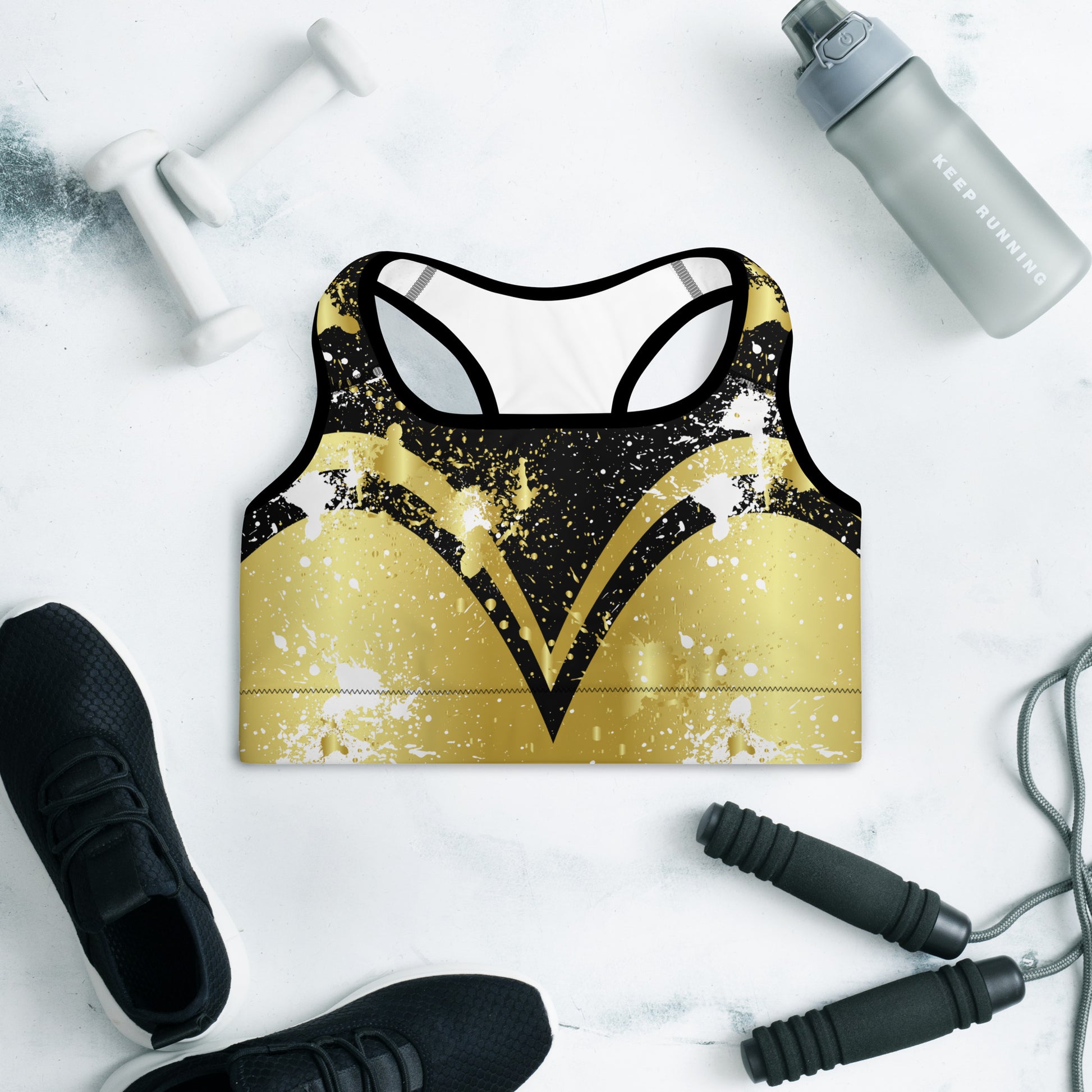 Golden Splash Padded Sports Bra | Maximum Support & Comfort