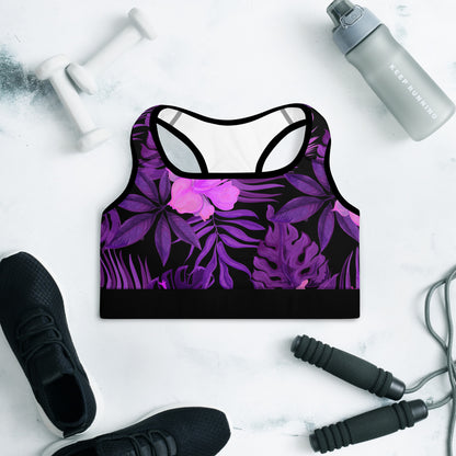 Purple Flower Padded Sports Bra | Comfortable Workout Bra